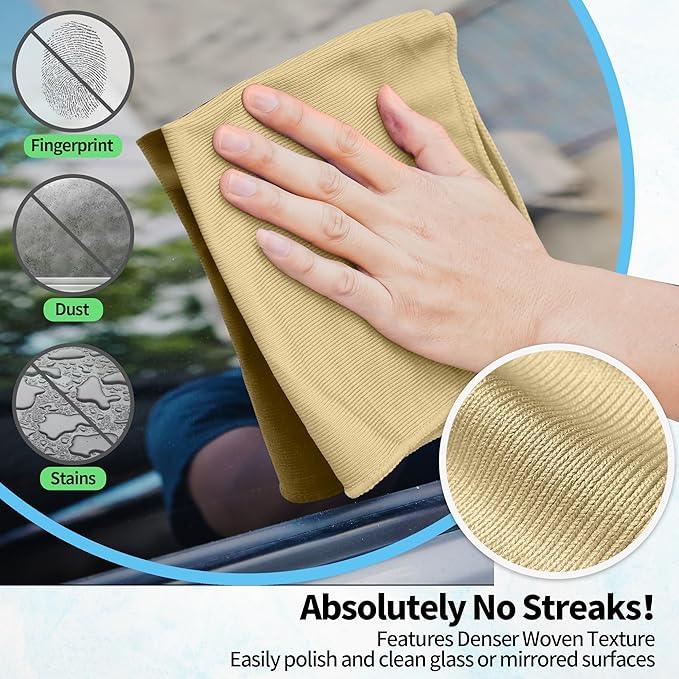 HOMERHYME Microfiber Cleaning Cloth, 12 Pack Window Glasses Cleaning Cloth, Reusable Lint-Free Streak Free Polishing Cloth Wipes for Stainless Steel, Eyeglass, Mirror, Screen & Lense,12"*12" Beige - NeatNest
