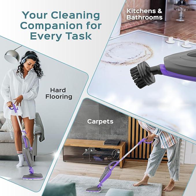 Turonic ST3 10-in-1 Steam Mop - 1500W Floor Steamer with Detachable Handle, 110°C Steam, 25-Min Runtime, Handheld Cleaner for Tile, Grout, Hardwood, Carpet, Upholstery, Chemical-Free Cleaning - NeatNest