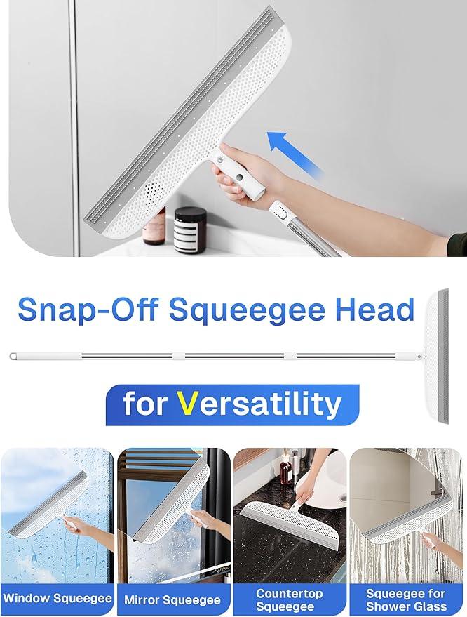 Silicone Floor Squeegee & Broom – Long Handle Hair Remover for Water, Pet Hair – for Bathroom, Tile, Concrete, Garage, Deck, Glass – Indoor Outdoor Cleaning Tool – White - NeatNest
