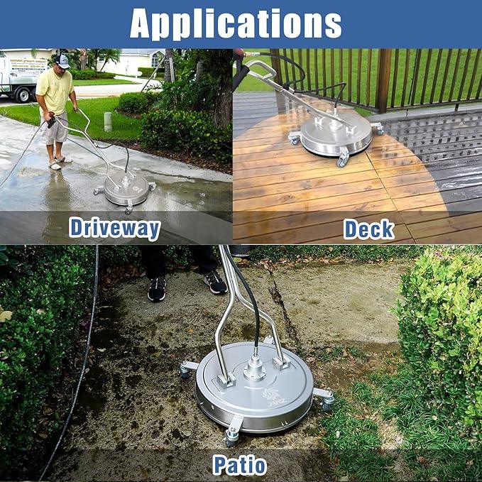 janz 20" Pressure Washer Surface Cleaner with 4 Wheels,Dual Handle,Stainless Steel Housing, 4 Replacement Nozzles and 2 Hose Adapters,Ideal for Driveways, Sidewalks,Patios,Decks Cleaning - NeatNest