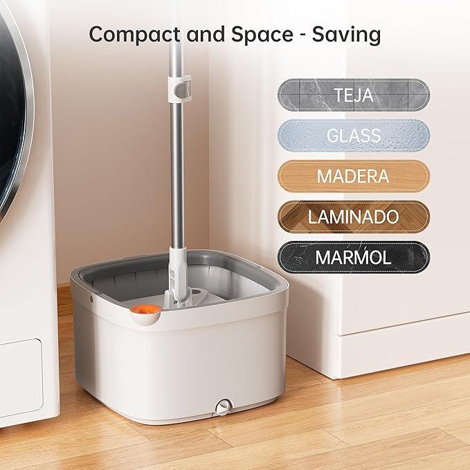 KZKR Spin Mop and Bucket Set with Self Separation Dirty and Clean Water System, Self Wringing 360° Rotating Square Mop Head for Home Floors Cleaning (1.0 Mop and Bucket Set (4 Pads)) - NeatNest