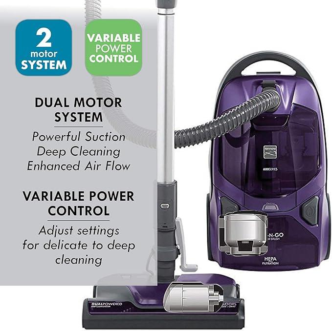 Kenmore 81614 600 Series Pet Friendly Lightweight Bagged Canister Vacuum with Pet PowerMate, Pop-N-Go Brush, 2 Motors, HEPA, Aluminum Telescoping Wand, Retractable Cord, and 3 Cleaning Tools-Purple - NeatNest