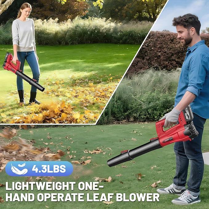 Leaf Blower Cordless with 2 x 4.0Ah Battery and Charger, 160MPH/580CFM High Power Lightweight Handheld Electric Snow Blower with 2 Extended Tubes for Lawn,Yard Garden, Leaves, Dust, Snow Care (Red) - NeatNest