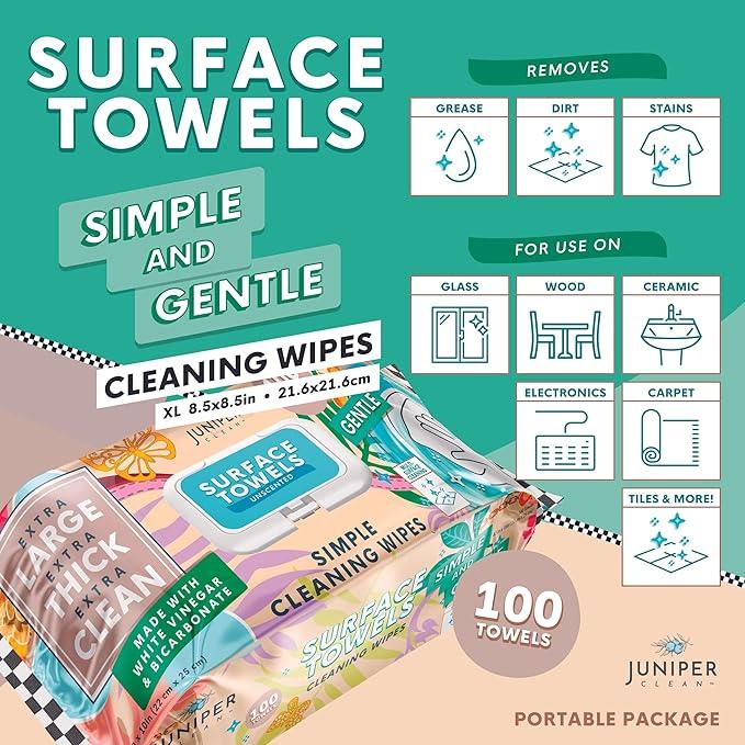 6 Packs Surface Cleaning Wipes Bleach Free, Thick & Large Dispose, All-Purpose Cleaner for Bathroom, Kitchen, Office, 100 Count Soft Flow, Biodegradable, No Scent - NeatNest