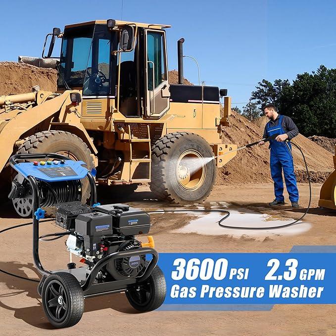 Gas Pressure Washer 3600 PSI, 2.3 GPM Heavy Duty High Power Washer,212CC Engine with 30FT Hose, Axial Aluminum Pump, Soap Tank, Spray Gun and Wand, 5 Quick Connect Nozzle (Blue) - NeatNest
