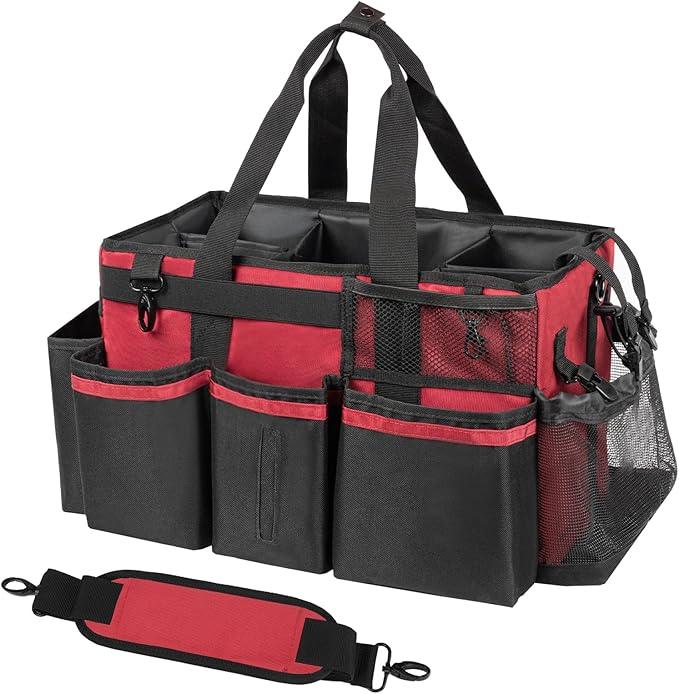 Wearable Cleaning Caddy, Cleaning Caddy Supplies Organizer with Handle & Shoulder Straps for Housekeepers, Under Sink & Car Cleaning Tool Organizers Bag with 4 Foldable Divider (Wine) - NeatNest