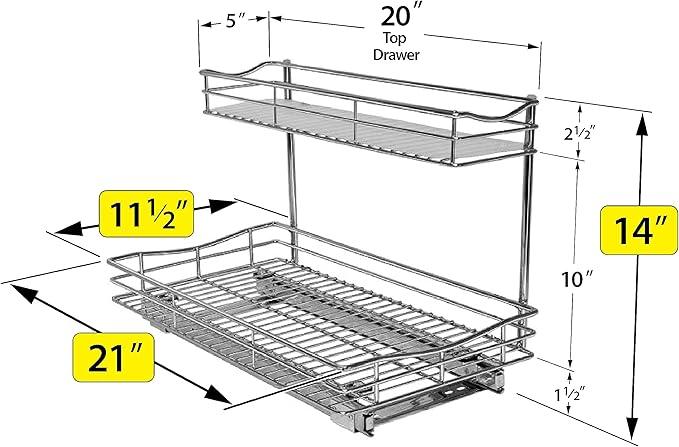 LYNK PROFESSIONAL® Pull Out Under Sink Kitchen Cabinet Organizer - 11.5 in. x 21 inch deep Drawer - Sliding Shelf Organizer for Cabinets and Undersink Storage Shelves - Lifetime Ltd. Warranty – Chrome - NeatNest