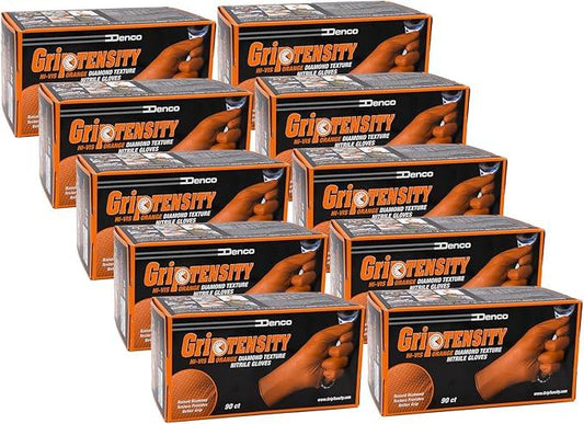 DENCO DISTRIBUTING, INC. Griptensity Orange Diamond Texture Nitrile Gloves - 8MIL - Industrial - Hi-Vis - 1000 Per Case - NeatNest