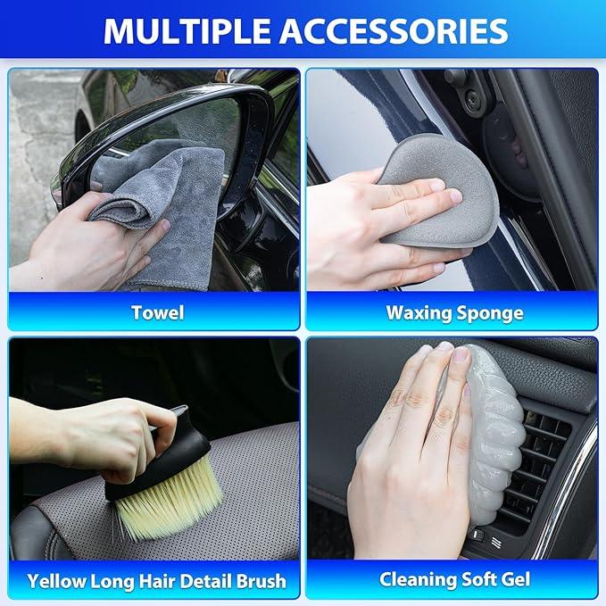 THINKWORK Car Cleaning Kit, Car Detailing Kit Interior Cleaner with High Power Handheld Vacuum, 10Pcs Detailing Brush and Storage Bag, Gray Auto Interior Cleaning Kit for Men - NeatNest