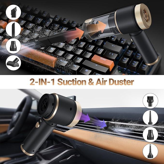 7 in 1 Car Vacuum Portable Cordless ,16000PA Strong Suction Handheld Car Cleaner With Dual HEPA Filters,LED Light,Type-C Charging Mini Vacuum, One-Click Empty Compact For Home Cleaning and Office - NeatNest