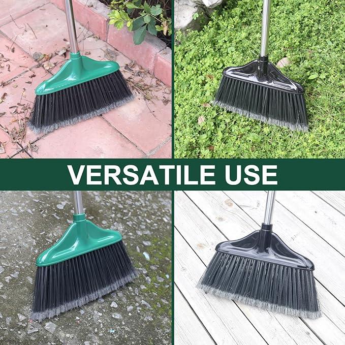 4 PCS Heavy Duty Broom Outdoor/Indoor Commercial Broom with 61" Long Handle,Perfect for Home Garage Kitchen Office Lobby Room Floor,Black and Green - NeatNest
