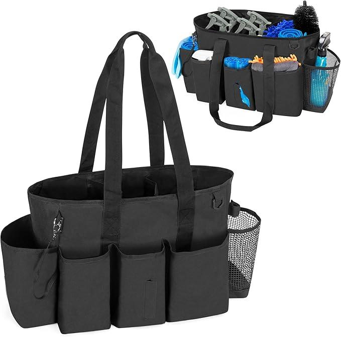 LoDrid Professional Cleaning Tote Caddy for Cleaning Supplies, Cleaning Bag Organizer with Dividers and Handle Strap for Housekeepers Work, Black, (Bag Only) - NeatNest