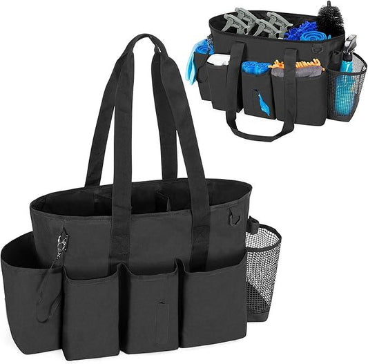 LoDrid Professional Cleaning Tote Caddy for Cleaning Supplies, Cleaning Bag Organizer with Dividers and Handle Strap for Housekeepers Work, Black, (Bag Only) - NeatNest