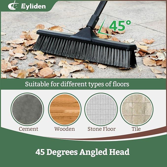 Eyliden Heavy Duty Push Broom 18" - Heavy-Duty, Stiff Bristles, 66" Long Handle - Sweeper Shop Brooms for Garage Concrete Sidewalk Driveway Yard Patio Deck Warehouse Sweeping, Sweep Snow (Black) - NeatNest