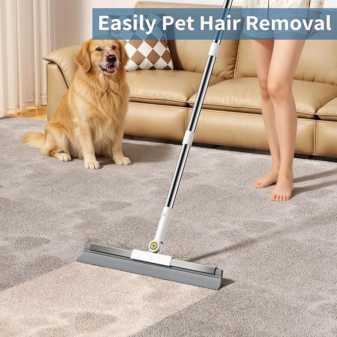 Squeegee Broom for Floor, Rubber Silicone Magic Broom with 180° Rotating Head & 63" Long Handle, Floor Squeegee Broom for Indoor/Outdoor Floor Cleaning, Pet Hair, Tile, Garage Concrete, Glass - NeatNest