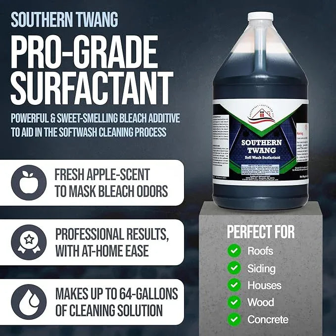 Southeast Softwash Southern Twang - Professional Exterior House Cleaner, Siding Cleaner & Roof Wash Surfactant for Pressure Washing & Soft Wash Applications | Crisp Apple Scent, 1 Gallon (4 Pack) - NeatNest