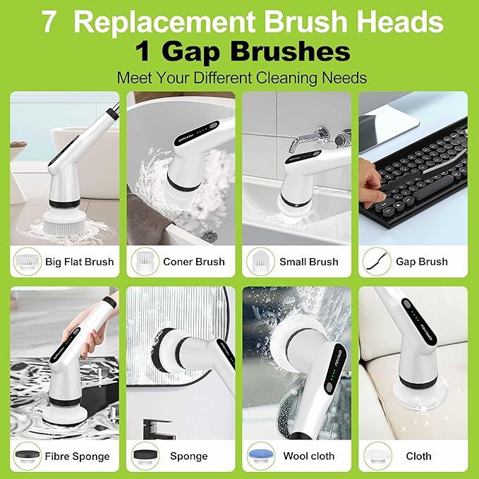WKY-Electric Spin Scrubber - Upgraded 10-in-1 IPX7 Waterproof Shower Scrubber, Retractable Handle & 2-Speed for Toilet, Bathroom, Bathtub, Tile Floors - NeatNest