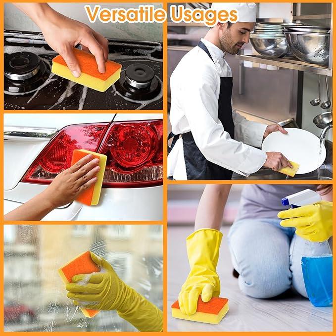 Tioncy 100 Pcs Individually Wrapped Sponges Bulk Kitchen Orange Non Scratch Scrub Sponges Dual Sided Cleaning Scrubber for Household Washing Dishes, Pots, Pans, Sinks, Stoves, Appliances, Car, Bike - NeatNest