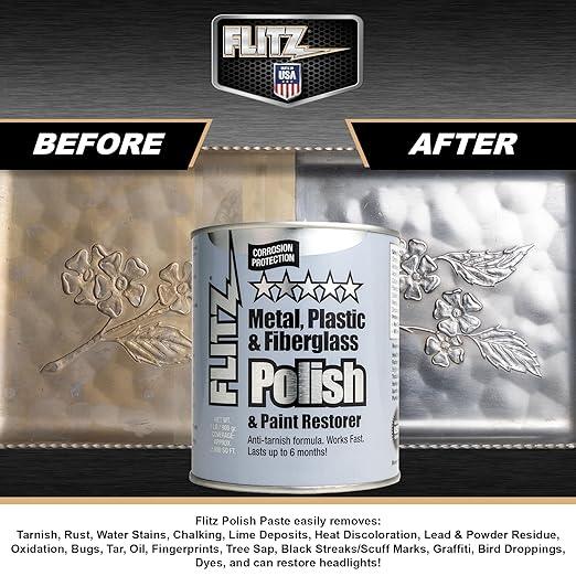 Flitz Multi-Purpose Metal Polish Paste - 2lb Can of USA-Made Chrome Polish - Works on Stainless Steel, Aluminum, Plastic, Jewelry and Cars - Non-Abrasive Cleaner & Rust Remover (1 Pack) - NeatNest