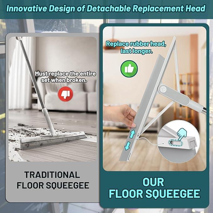 KOLLIEE Floor Squeegee Broom Rubber Window Squeegee for Floor 61" Long Handle Adjustable Floor Wiper for Concrete Tile Shower Bathroom Water - NeatNest