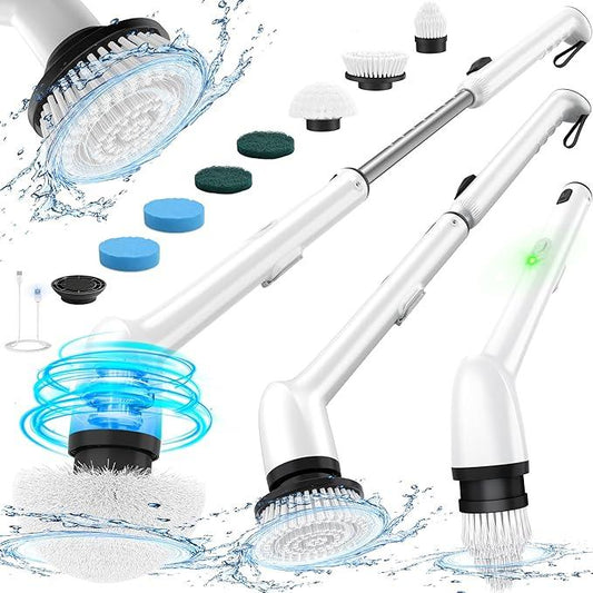 LyriFine Electric Spin Scrubber, New Full-Body IPX7 Waterproof Bathroom Cleaner Brush, Shower Scrubber with Long Handle & 2 Speed, Heads Replacement, Cleaning Supplies for Tub Shower Tile Floor - NeatNest