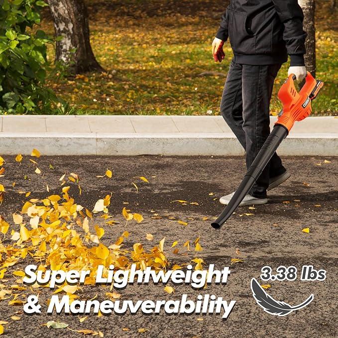 Leaf Blower Cordless - 21V Powerful Electric Leaf Blower with 2 Batteries and Charger, 2 Speed Modes, 2.0Ah Lightweight Battery Powered Leaf Blowers for Lawn Care, Patio, Dust, Blowing Leaves - NeatNest