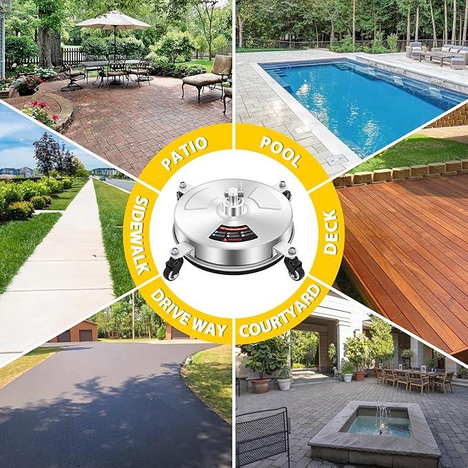 Dalmbox 14" Pressure Washer Surface Cleaner with 4 Wheels, 1/4" Quick Plug, Stainless Steel Housing, 4000 PSI, Pressure Washer Surface Cleaner Attachment for Patio, Courtyard, Concrete, Sidewalks - NeatNest