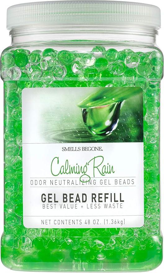 SMELLS BEGONE 48 oz Odor Eliminator Gel Bead Refill - Odor Eliminator for Bathrooms, Cars, Boats, RVs & Pet Areas - Made with Essential Oils - Calming Rain Scent - NeatNest