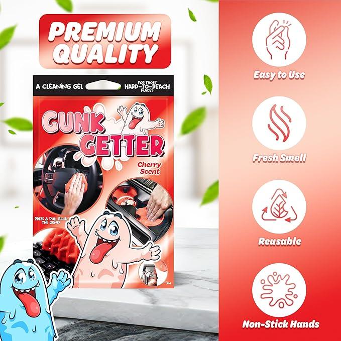 Gunk Getter, Cleaning Gel for Those Hard to Reach Places, Automotive Cup Holder Electronic Keyboard Office, Slime Gel Cleaner Dust Crumb Removal (Cherry, 12 Pack) - NeatNest