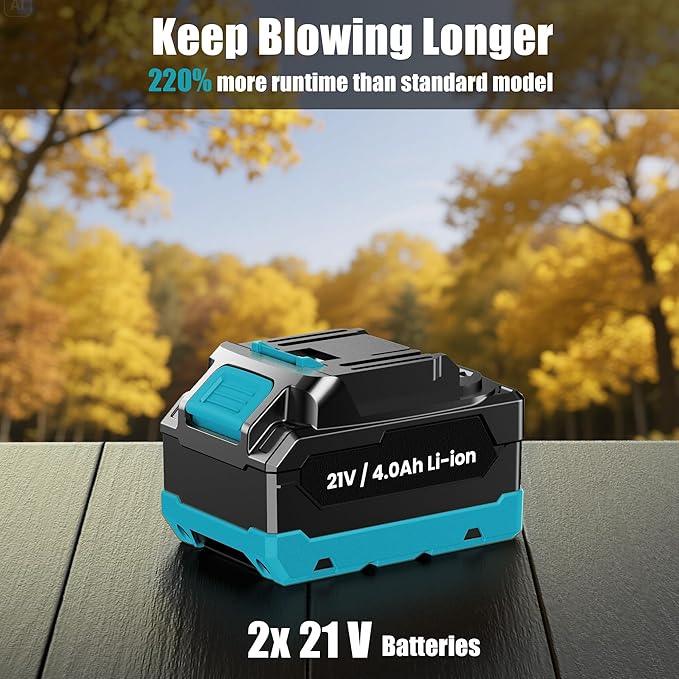 Leaf Blower Cordless 21V, Battery Leaf Blower with 2 x 4.0Ah Batteries and Charger, 3 Speed Modes, Handheld Cordless Blower for Lawn Care, Blowing Leaves, Small Gravel, Blue - NeatNest