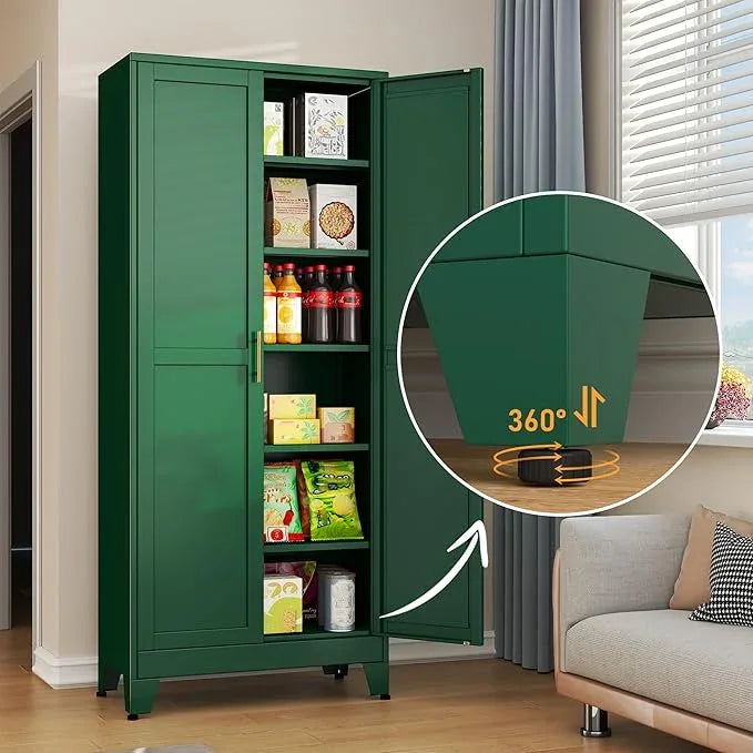 Green Metal Storage Cabinet,75" Steel Cabinets for Home Office, Kitchen Pantry Storage Cabinet with Doors and 5 Adjustable Shelves, Tool Cabinets, for Office, Home, Garage, School - NeatNest