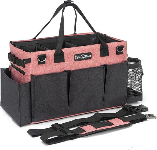 Wearable Cleaning Caddy – Portable Detailing Organizer with Spill-Proof Liner, Straps & Handles – Large Tote for Cleaning Pros, Auto Detailers, and Housekeepers – Red/Gray - NeatNest