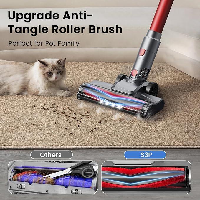 S3P Cordless Vacuum Cleaner, 45kPa Powerful Suction Vacuum Cleaners for Home, 55-Min Runtime Rechargeable Stick Vacuum, Self-Standing, for Pet Hair Carpet Hard Floor, LED Display - NeatNest