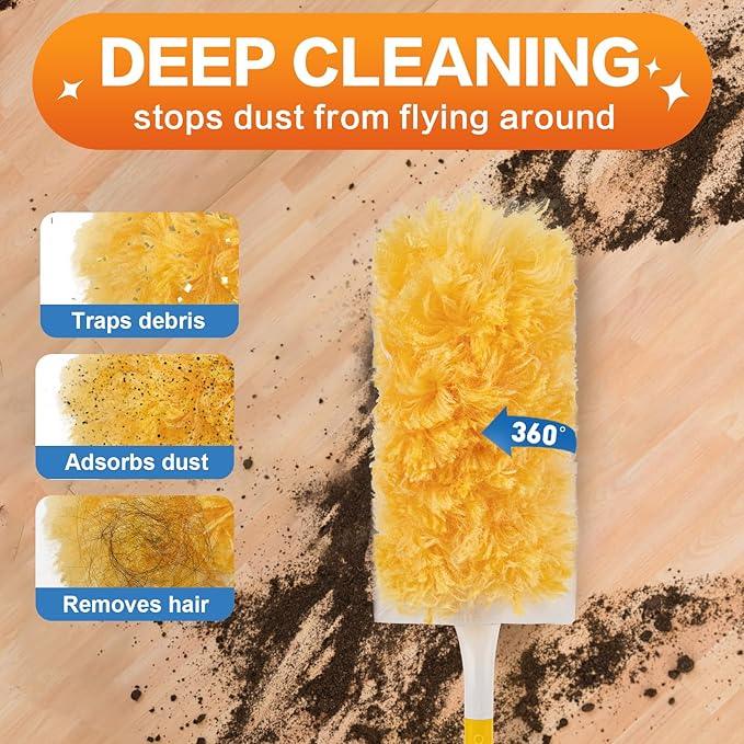Heavy Duty Duster Refills, Disposable Dusters Kit for Cleaning Dusting Furniture Blind Ceiling Fan, Multi Surface 360 Feather Duster(60)+3FT Extended Handle +1 Handle - NeatNest