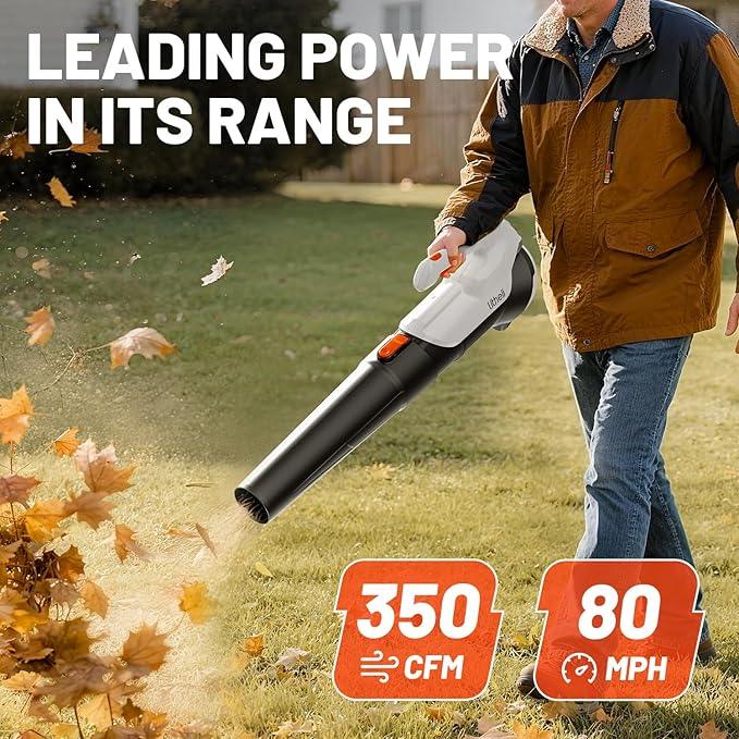 Litheli 20V Cordless Leaf Blower Battery Powered Leaf Blower, 2.0 Ah Battery Lightweight 2 Speed Axial Electric Blowers for Lawn Care, Patio, Snow, Dust, Blowing Leaves - NeatNest