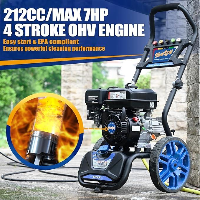 TOOLCY 3400 PSI & 2.8 GPM Gas Powered Pressure Washer with Onboard Soap Tank, Power Washer for Cleaning Cars Homes Patios Fences Driveways, Spray Gun, 5 Nozzles - NeatNest