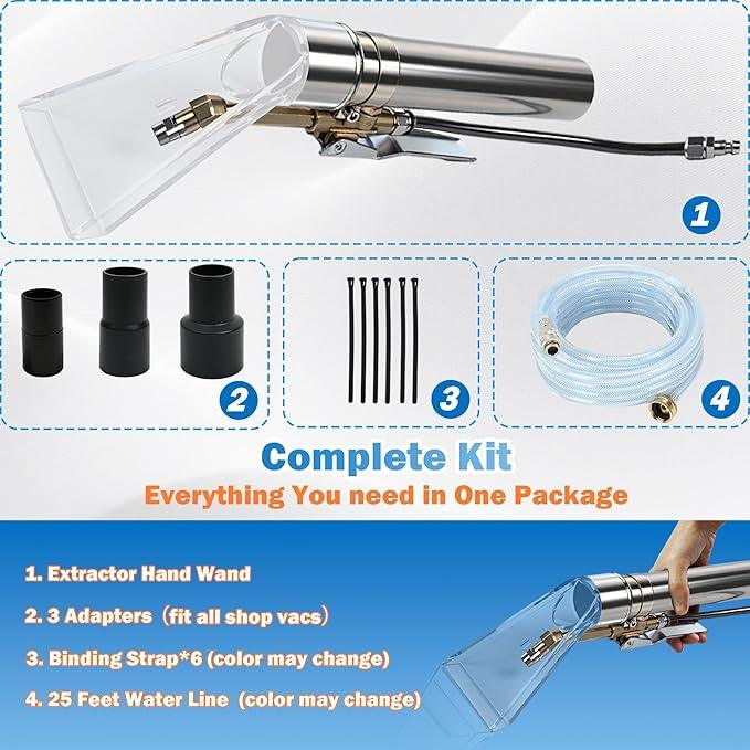 Happy Tree Universal Fit All Brands' Shop Vac Extractor Hose Kit Adapter Wet-dry Extraction Accessory for Upholstery & Carpet Cleaning Auto Detailing Wet Vaccum Accessories with 25 Feet Water Hose - NeatNest