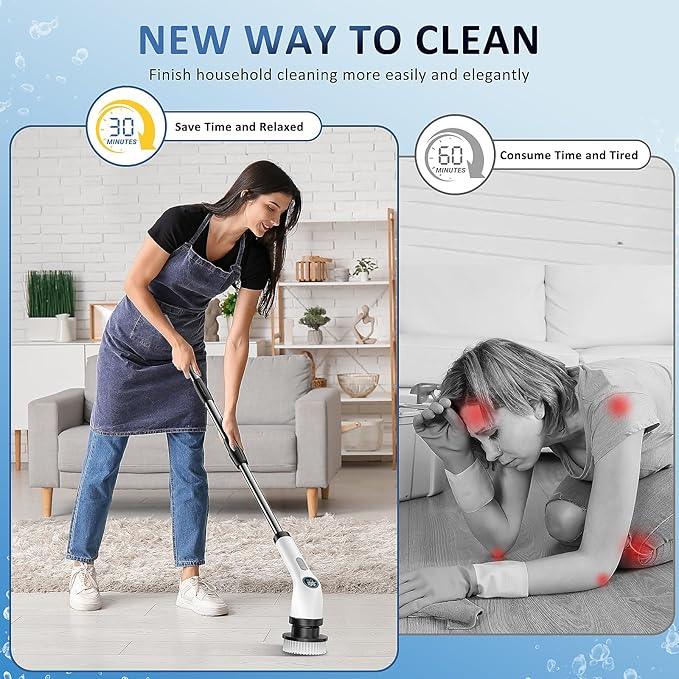 Electric Spin Scrubber Upgraded Battery with Extra-Long Runtime, IPX7 Waterproof Power Cleaner with 7 Brush Heads, 2 Speeds Adjustable Long Handle for Bathroom, Floor, Shower, Tile & Kitchen Cleaning - NeatNest