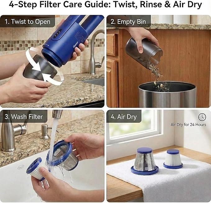 Handheld Vacuum Cordless, 5-in-1 Car Vacuum Portable Cordless 30 Mins Rapid Rechargeable Hand Vacuum Brushless Motor 19000Pa Strong Suction, Dust Busters for Car Home with 4 Nozzles, Blue - NeatNest