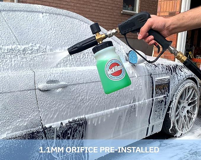 McKillans Pressure Washer Gun with Swivel and 3/8" Male Plug and Wide Mouth Snow Foam Cannon Equipped with 1/4” Quick Connector Coupler - NeatNest
