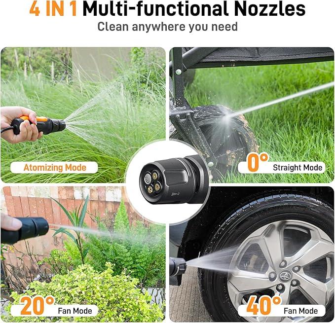 Teslong Portable Electric Pressure Washer with 12L Tank, Foldable Design, 4-in-1 Nozzle, Type-C Charging, 10L Water Storage Bag, Cordless Power Washer for Outdoor Camping, Gardening, and Pet Grooming - NeatNest
