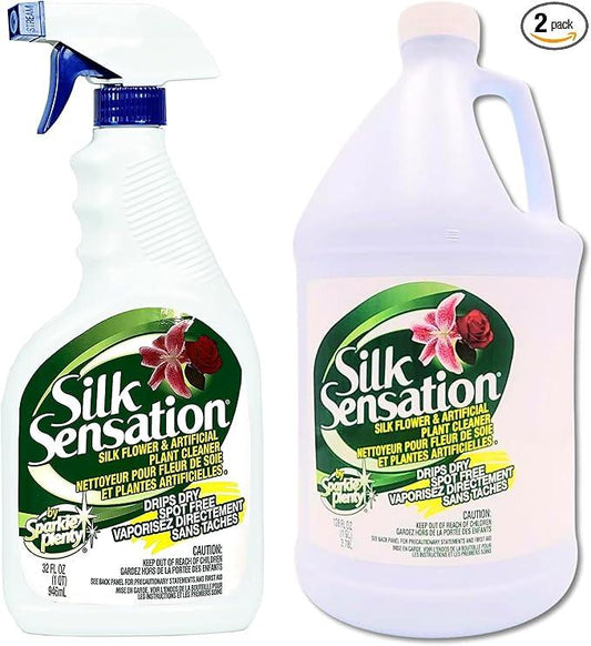 Sparkle Plenty Silk Sensation Artificial Flower & Plant Leaf Cleaner and Shine -Fake Flower Dusting Spray -Silk Plant Cleaner Spray No Wipe -Drip Dry Cleaning Supplies for Artificial Tree, Bundle of 2 - NeatNest