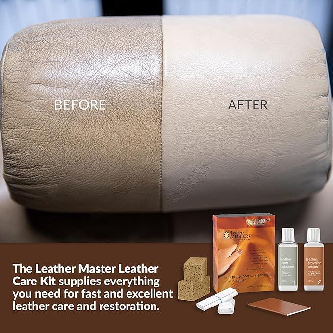 Leather Master Leather Care Kit | Leather Cleaner and Conditioner Kit | Cleans & Restores Car Seats, Furniture, Purses, Jackets | Includes Leather Cleaner, Leather Conditioner, Sponge & Wipes - NeatNest