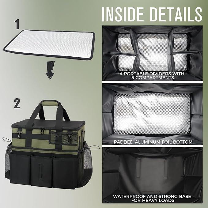 Rolling Cleaning Caddy Bag with Detachable Trolley, Large Cleaning Supplies Organizer with Wheels, Multi-Pocket Cleaning Cart with Adjustable Shoulder Strap for Housekeepers & Home Use, Armygreen - NeatNest