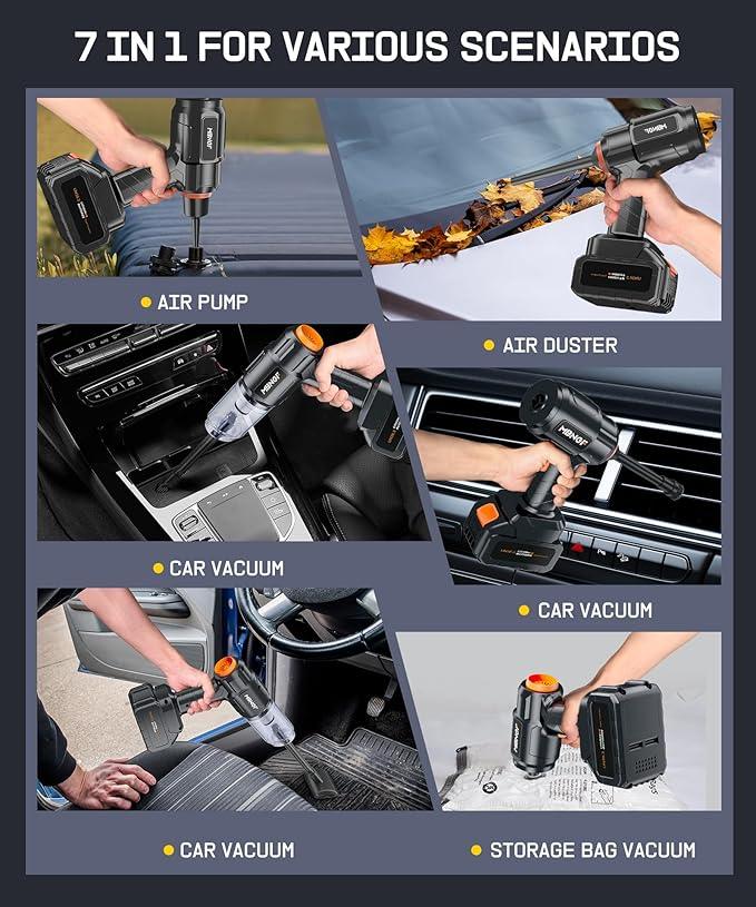 Car Vacuum Portable Cordless,35000PA High Power Suction & Blower, Handheld Vacuum Cleaner for Car, Home, Desktop, Keyboard(Fog Black) - NeatNest