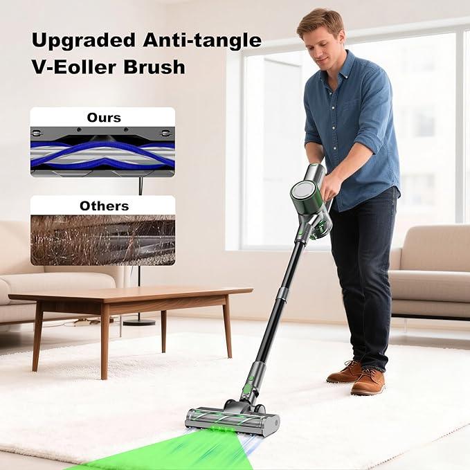 Cordless Stick Vacuum Cleaner - Lightweight Handheld Vacuum with Self Standing, Removable Battery with 45min Running Time, Anti-tangle Wireless Vacuum for Home Pet Hair/Hardwood Floor/Carpet GB - NeatNest