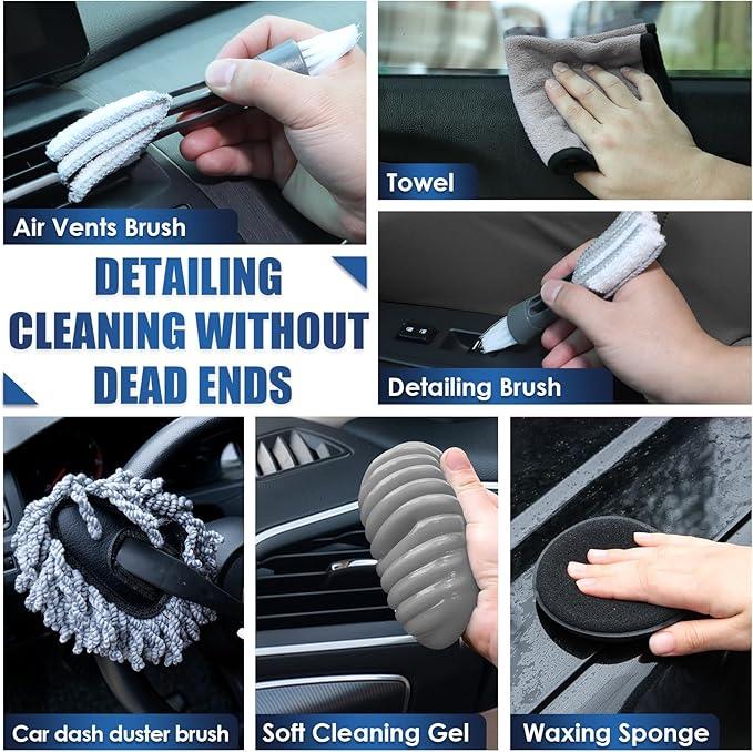 Viewsun 21Pcs Car Cleaning Kit with High Power Handheld Vacuum, Car Wash Mop with Long Handle, Bucket, Detailing Brush Set, Windshield Cleaner, Complete Interior Exterior Washing Supply for Men Women - NeatNest