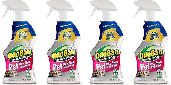 OdoBan Pet Solutions Oxy Stain Remover, Pet Stain Eliminator, Made in the USA, 4-Pack, 32 Ounce Spray Each - NeatNest
