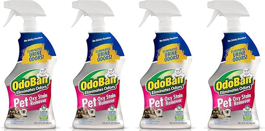 OdoBan Pet Solutions Oxy Stain Remover, Pet Stain Eliminator, Made in the USA, 4-Pack, 32 Ounce Spray Each