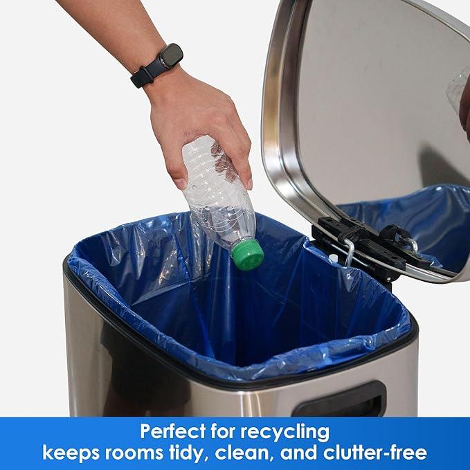 13 Gallon Recycling Trash Bags, Unscented 200 Count Drawstring Tall Kitchen Garbage Bags, Pre-Separated, Ultra Strong, Leakproof, Sturdy, Translucent Blue - NeatNest